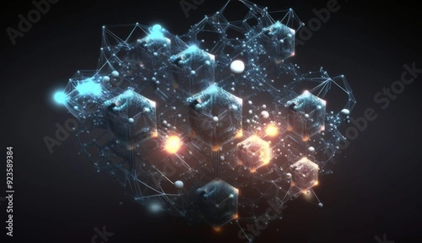 Fototapeta Tech Lattice: Pulsating Nodes Connect in a Web of Energy