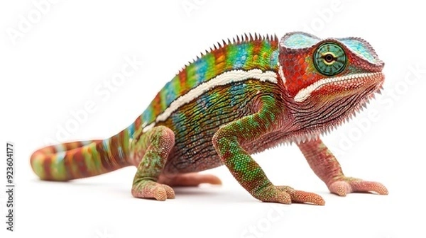Fototapeta Vibrant Chameleon Showcasing Unique Textures and Colors on Clean White Background
