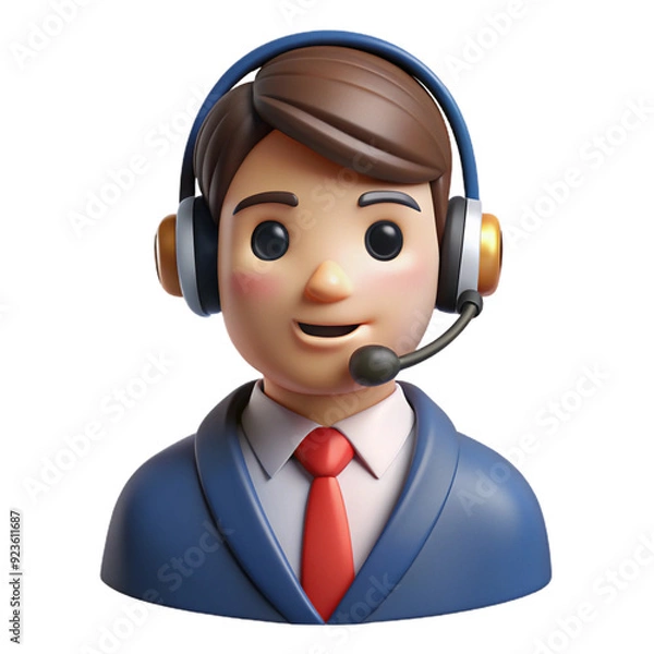 Fototapeta customer service icon, customer support illustration, headset, customer service representative, customer support, call center icon, corporate, customer service role, 3d character, support agent, telem