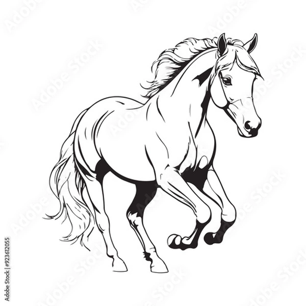Fototapeta line art horse on white background. sketch style. Vector graphic icon animal.
