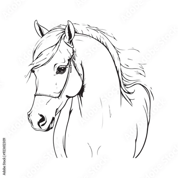 Fototapeta line art horse on white background. sketch style. Vector graphic icon animal.