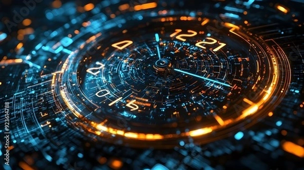 Fototapeta Holographic Digital Clock Abstraction Visualizing Time Perception