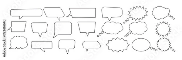 Fototapeta Retro empty comic bubbles and elements set with black on white background. cloud speech bubble icons, Talk bubble. vector set, comic dialog clouds Vector illustration, vintage design.
