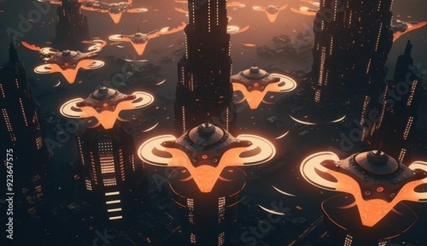Fototapeta Drone Swarm: Aerial Choreography Illuminates Smart City