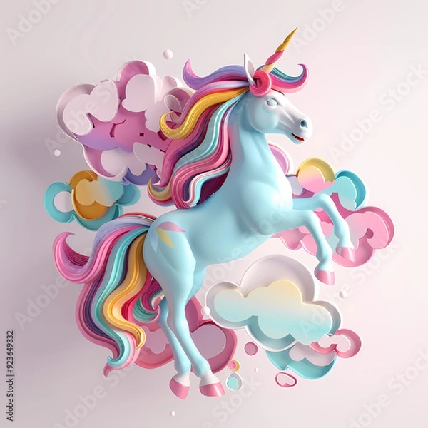 Fototapeta 3D unicorn in white background vector image
