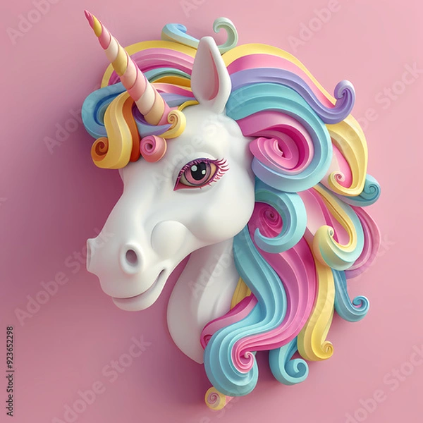 Fototapeta 3D unicorn in white background vector image