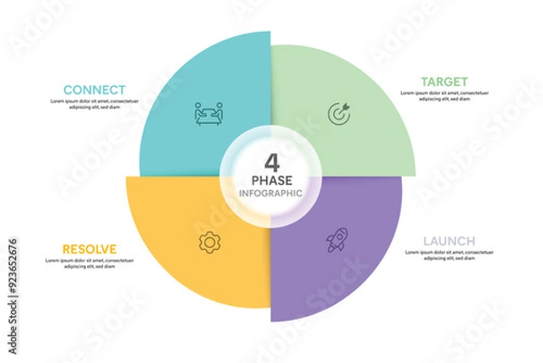 Obraz Pie Chart Glassmorphism Infographic Template With 4 Options, Steps, Parts, Segments. Vector Illustration For Business Financial Report.