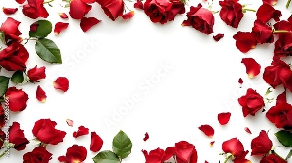Obraz Red rose petals against white background