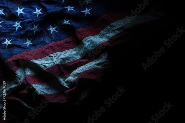 Fototapeta Close-up of an American flag with dark background