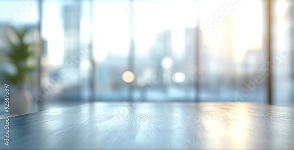 Fototapeta Table with a blurred office background, designed for effective advertising and presentations of business products. Generative ai