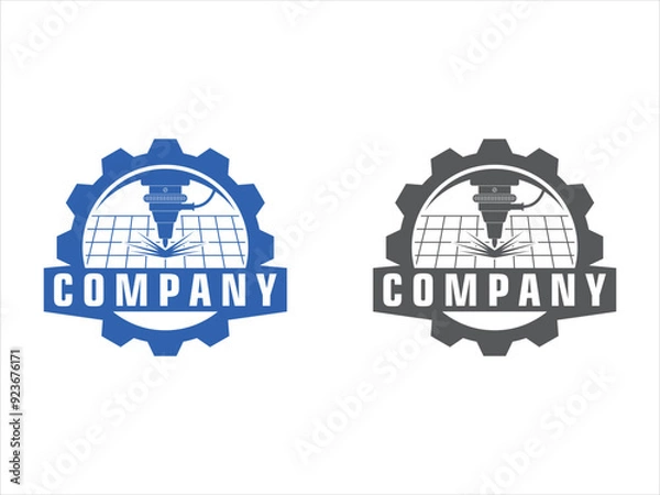 Fototapeta Laser cutting logo with circular gear design template silhouette isolated. CNC machine logo emblem