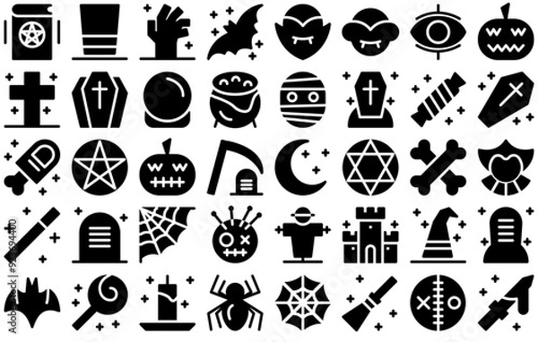 Fototapeta A Collection Of Halloween Solid Vector Symbols Apps, Websites Ui Designs Suitable For Costume,Dead,Ghost,Halloween,Witch Simple Black Style Symbol Sign For Apps And Website, Vector Illustration