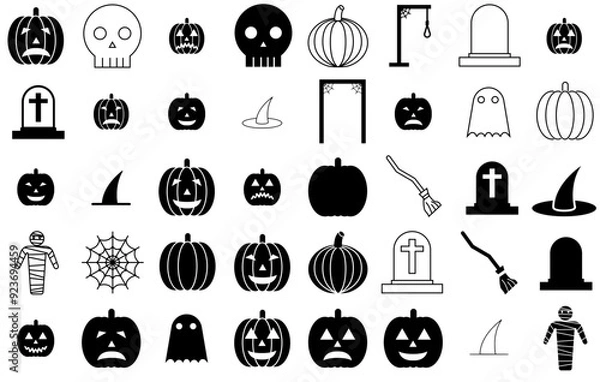 Fototapeta Set Of Linear Halloween Icons Icons Collection Isolated Silhouette Solid Icons Including Jack-O-Lantern,Spooky,Pumpkin,Scary,Halloween Set Vector Flat Line Icons