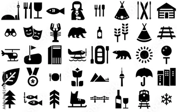 Fototapeta Set Of Explore Canada Icons Web Header Banner Design Containing Canada,Canadian,Tee,Tree,Indigenous Outline Icons Collection. Simple Vector Illustration