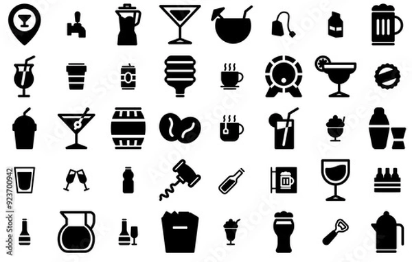 Fototapeta Set Of Drinks Glyph Vector Symbols Apps, Websites Ui Designs Suitable For Beverage,Drink,Wine,Alcohol,Drinks Solid Icon Collection. Vector Illustration