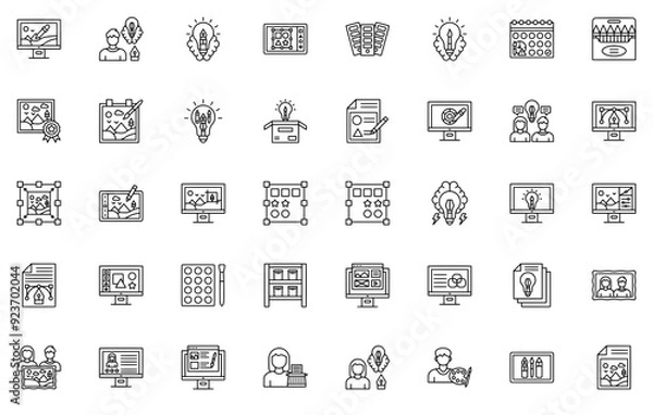 Fototapeta A Collection Of Design Studio Icons Silhouette Vector Logo Design Containing Creativity,Shades,Device,Color,Art Vector Icons Illustration Collection
