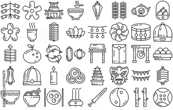 Fototapeta Mega Set Of Vector Chinese Line Icons Web Header Banner Design Containing Asian,China,Chinatown,Chinese,Culture Outline Icons Collection. Simple Vector Illustration