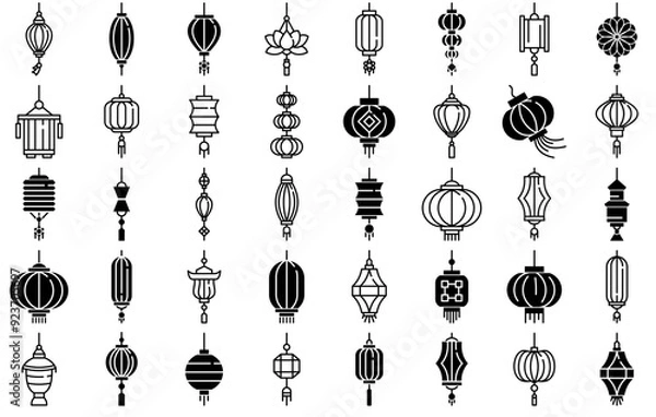 Fototapeta Mega Set Of Vector Chinese Lantern Icons Web Header Banner Design Containing Chinese,Traditional,Chinese-Lantern,Lantern,Decoration Vector Icons Illustration Collection