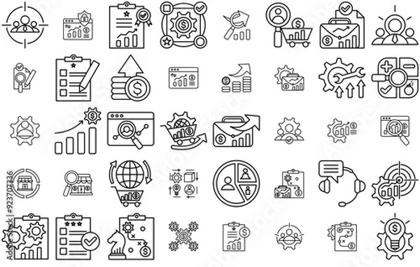 Fototapeta Set Of Business Research Icons Silhouette Vector Logo Design Containing Research,Business,Data,Analysis,Growth Vector Icon Set Linear Pictogram Pack