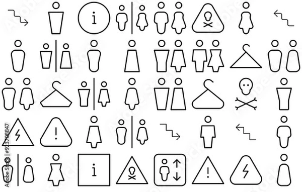 Fototapeta Set Of Building Signs Outline Icons Web Header Banner Design Containing Toilet,Couple,Wc,Wall,Restroom Vector Illustration Linear Pictogram Pack