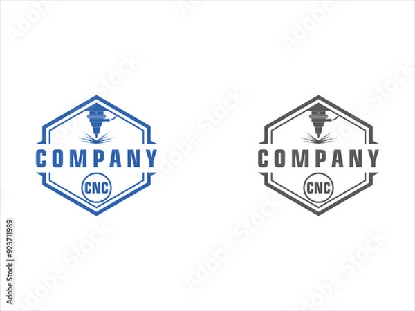 Fototapeta Laser cutting logo with circular gear design template silhouette isolated. CNC machine logo emblem