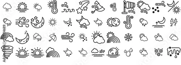 Fototapeta Set Of Linear Weather And Season Isolated Silhouette Solid Icons With Season,Cloud,Sun,Weather,Moon Vector Illustration Linear Pictogram Pack