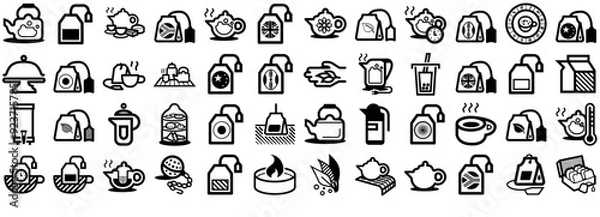 Fototapeta A Collection Of Tea Party Icons Collection Isolated Silhouette Solid Icons Including Tea-Set,Tea-Theme,Tea,Tea-Party Set Vector Flat Line Icons