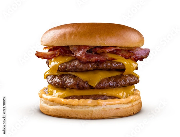 Obraz Triple Bacon Cheeseburger isolated on transparent background	