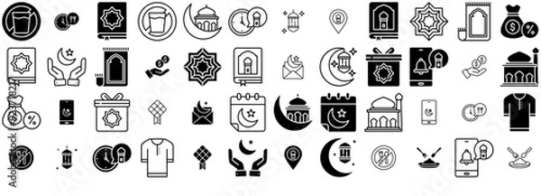 Fototapeta A Collection Of Ramadan Icons Collection Isolated Silhouette Solid Icons Including Muslim,Islam,Ramadan,Fasting,Cultures Vector Illustration Linear Pictogram Pack
