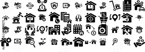 Fototapeta Set Of Property Management Glyph Vector Symbols Apps, Websites Ui Designs Suitable For Home,Buildings,Real-Estate,House,Property Outline Icons Collection. Simple Vector Illustration