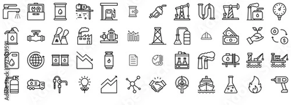 Fototapeta Mega Set Of Vector Oil Industry Icons Web Header Banner Design Containing Extraction,Petroleum,Drilling,Oil,Energy Stroke Icon Collection. Vector Illustration