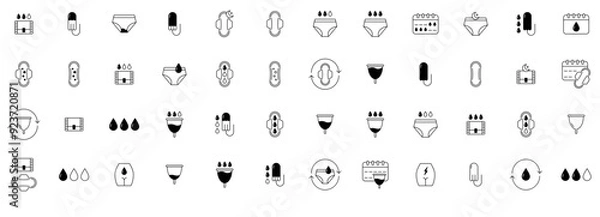 Fototapeta A Collection Of Menstruation Icons Web Header Banner Design Containing Period,Menstrual-Pad,Menstrual-Cup,Menstruation,Sanitary-Napkin Pictograms And Infographics Design Elements Vector Illustration
