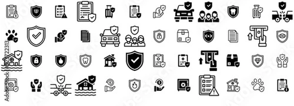 Fototapeta Set Of Insurance Icons Web Header Banner Design Containing Protection,Security,Insurance,Finance,Shield Stroke Icon Collection. Vector Illustration
