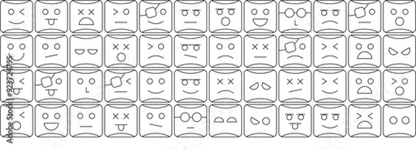 Fototapeta Set Of Linear Emoji Faces 6 Light Vector Symbols Apps, Websites Ui Designs Suitable For Face,Emotion,Expression,Emoji,Avatar Pictograms And Infographics Design Elements Vector Illustration