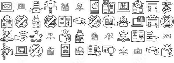 Fototapeta Set Of Linear Education Icons Silhouette Vector Logo Design Containing Learning,Study,Book,Knowledge,Education Pictograms And Infographics Design Elements Vector Illustration