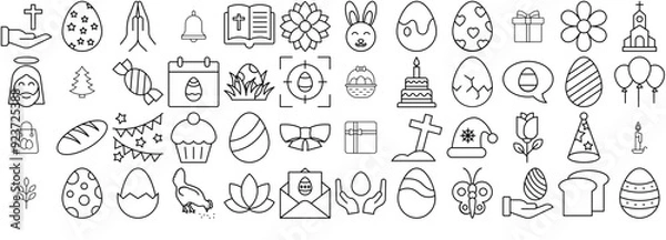 Fototapeta Set Of Linear Easter Outline Icons Collection Isolated Silhouette Solid Icons Including Egg,Decorated-Egg,Easter-Egg,Christian,Easter Vector Illustration Linear Pictogram Pack