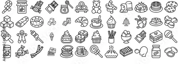 Fototapeta Set Of Dessert Sweets Isolated Silhouette Solid Icons With Dessert,Bakery,Chocolate,Cake,Sweets Vector Illustration Linear Pictogram Pack