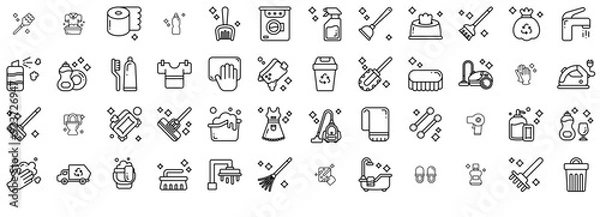 Fototapeta Mega Set Of Vector Cleaning Icon Icons Silhouette Vector Logo Design Containing Cleaning,Soap,Cleaner,Broom,Brush Vector Icons Illustration Collection