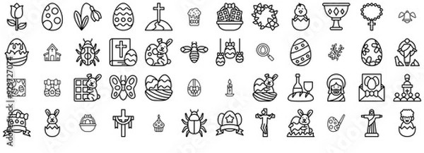 Fototapeta A Collection Of Christian Easter Isolated Silhouette Solid Icons With Egg,Easter-Egg,Decoration,Animal,Easter Stroke Icon Collection. Vector Illustration