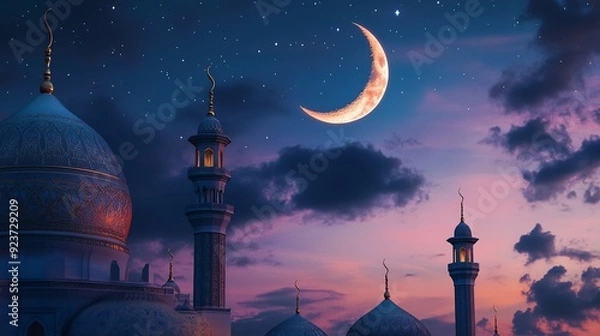 Fototapeta Ramadan Kareem background.Crescent moon at a top