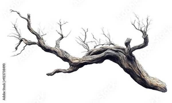 Fototapeta Old white dead tree branch isolated on transparent