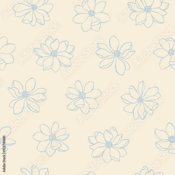 Obraz Magnolia pattern in pastel color. Elegant botanical seamless pattern for textile, wrapping paper. Vector endless background with spring flowers. Hand drawn charming magnolia branches
