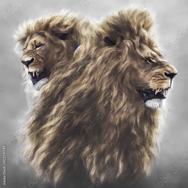 Fototapeta Portrait of a lion with a fluffy mane