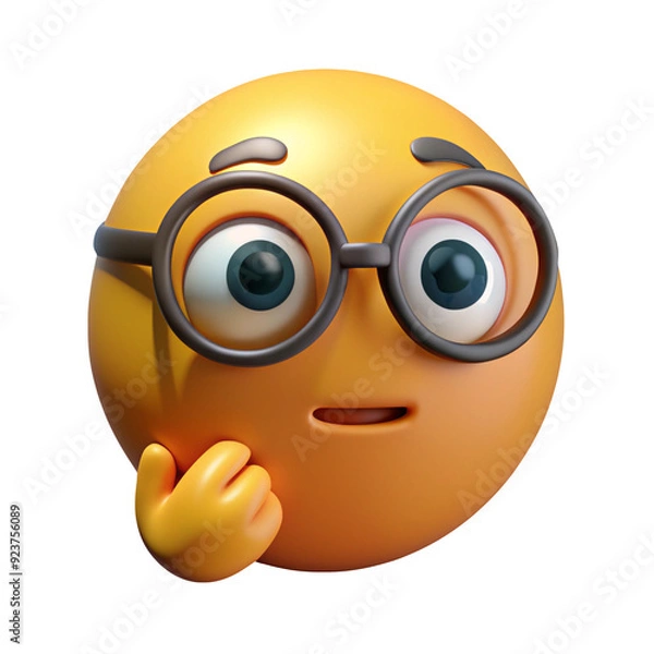 Fototapeta Yellow Thinking 3D Emoji With Glasses