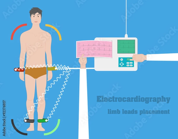 Obraz Electrocardiography vector concept. ECG limb leads flat illustration