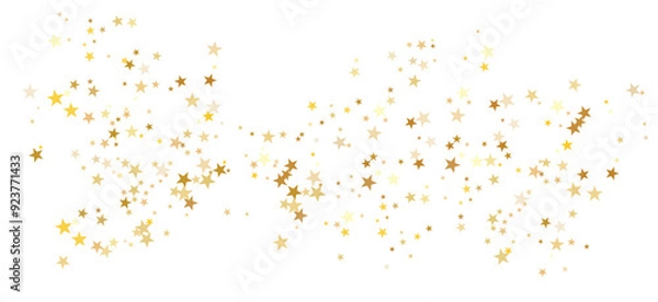 Obraz Gold sparkling background with star dust isolated on white. Gold stars sparkling glitter magic background. Golden glitter sparkles confetti flying on white, glossy shine vector graphic design