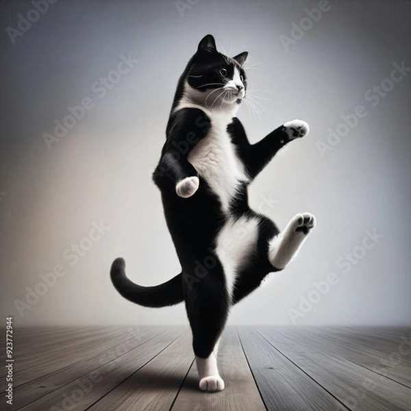 Obraz ダンスをする白黒ハチワレ猫