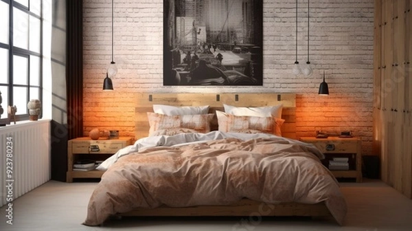 Fototapeta A photo of a bed with a reversible comforter