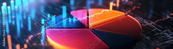 Obraz 3D financial pie chart with glowing segments, representing diversified investments