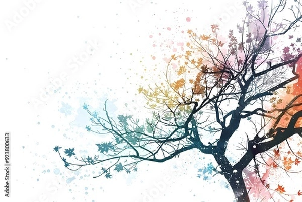 Fototapeta Abstract Tree Branches with Watercolor Splashes.